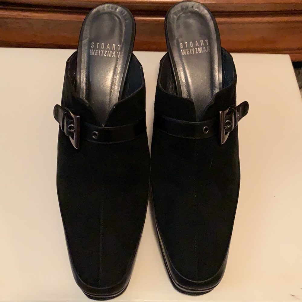 Stuart Weitzman Suede and leather open back platform Ankle Boot
